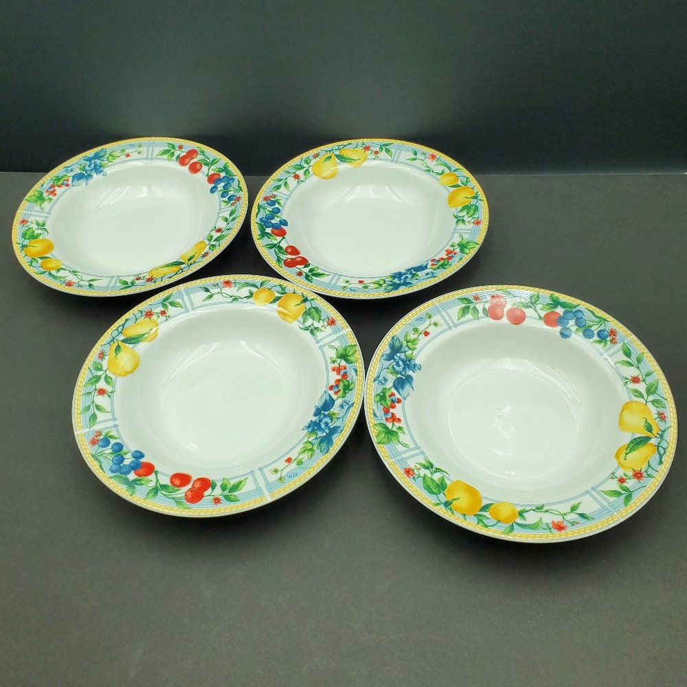 Retroneu Everyday Terrace Rim Soup Pasta Bowls Fruit Pears Berries Cherries